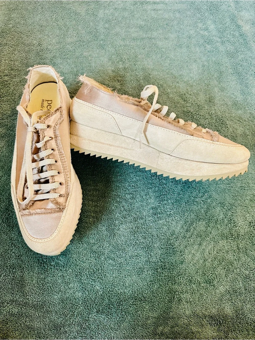 Pedro Garcia Frayed Satin Platform Sneakers Beige Cream Spain EU 39.5